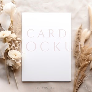 Maquette de carte 5 x 7, maquette de carte de voeux, maquette de carte bohème minimaliste, objet intelligent PSD + JPG et PNG, maquette de carte minimale, carte de mariage