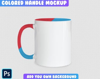 11oz Mug Mockup | Colored Handle Mug Mockup | PSD Mug Mockup | Add Your Own Background | Mug Sublimation Wrap Mockup | PSD Mug Mockup