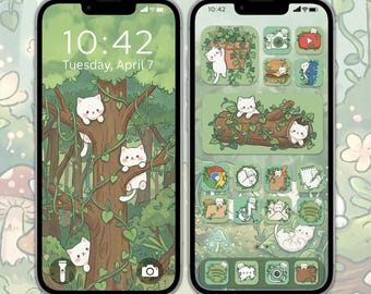 Plants & Cats App Icons: 130+ Cute App Icons, iOS and Android, Wallpapers and Widgets, Digital Download