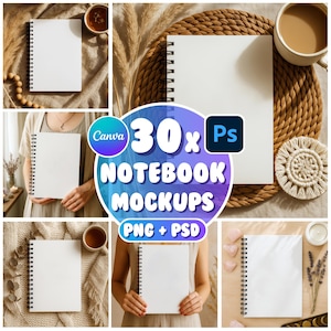 Spiral Notebook Mockup, Canva Spiral Notebook Mockup, PSD PNG Spiral Notebook Template, Drag and Drop Mockup, Printify Spiral Notebook