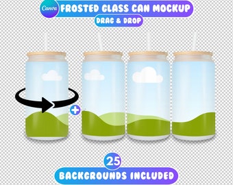 16oz Frosted Glass Can Mockup Bundle, Libbey Glass Can Mockup, Canva Drag and Drop, Beer Can Glass Mockup, 16oz Glass Can , Frosted 16oz Can