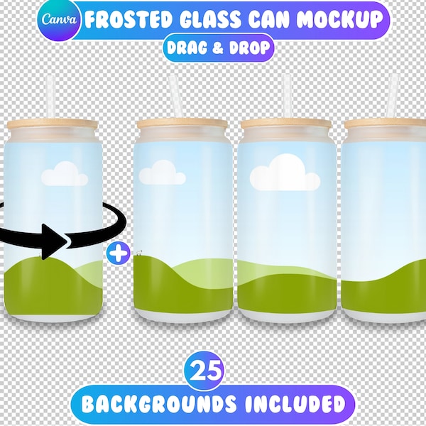 16oz Frosted Glass Can Mockup Bundle, Libbey Glass Can Mockup, Canva Drag and Drop, Beer Can Glass Mockup, 16oz Glass Can , Frosted 16oz Can