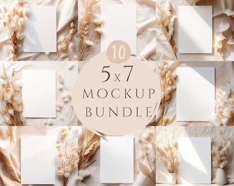 5x7 Card Mockup Bundle, Greeting Card Mockup, Minimalist Boho Invite Cards Mock up, PSD Smart Object + JPG & PNG, Wedding Card, Minimal Card