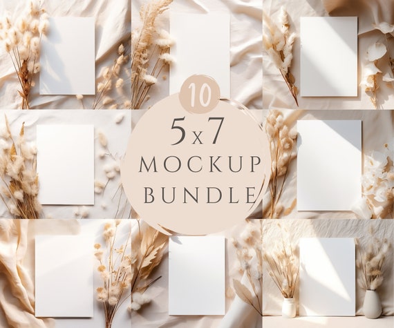 5x7 Card Mockup Bundle, Greeting Card Mockup, Minimalist Boho Invite Cards Mock up, PSD Smart Object + JPG & PNG, Wedding Card, Minimal Card
