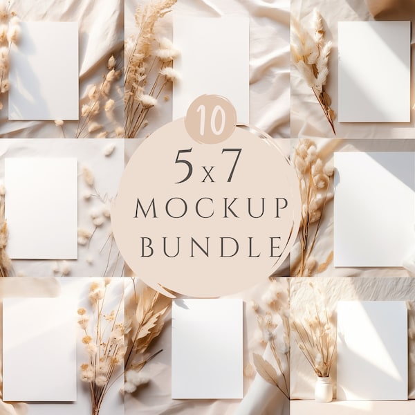 5x7 Card Mockup Bundle, Greeting Card Mockup, Minimalist Boho Invite Cards Mock up, PSD Smart Object + JPG & PNG, Wedding Card, Minimal Card