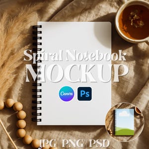 Spiral Notebook Mockup, PSD PNG Spiral Notebook Template, Canva Spiral Notebook Mockup, Printify Spiral Notebook, Drag and Drop Mockup