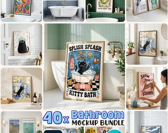 40x Bathroom Frame Mockup Bundle: PSD Smart Objects, Canva Drag & Drop Templates