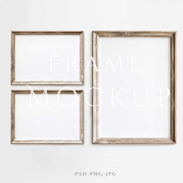 3 Frame Mockup A4 | Rustic Frame Mockup | Antique Wall Art Mockup | 3 Wood Mockup Frames | Vintage Frame Mockup | ISO Frame Mockup | PSD PNG