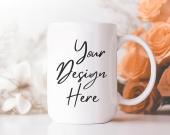 15oz White Mug Mockup | Floral Mug Mockup | Coffee Mug Mockup | Mug Mockup PSD JPG | Blank Mug Template | Lifestyle Mockup | Sublimation Mug