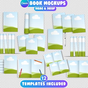 12 maquetas de libros de Canva, plantilla de maqueta de portada de libro, carta de EE. UU., maqueta de KDP, maqueta de revista Canva, maqueta de libro electrónico de Canva, 20 fondos