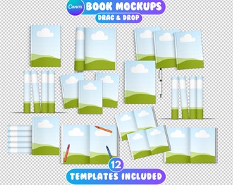 12 Canva Book Mockups, Book Cover Mock up Template, US Letter, KDP Mockup, Canva Magazine Mockup, Canva Ebook Mockup, 20 Backgrounds