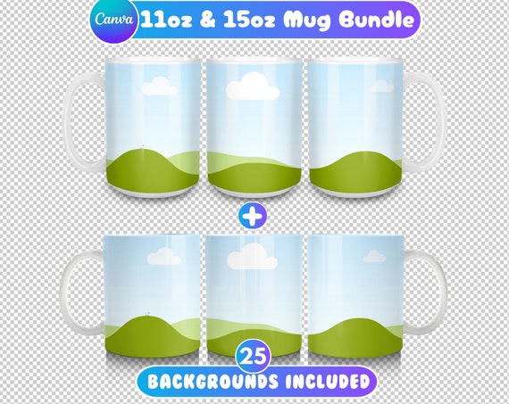 11oz & 15oz Mug Mockup, Canva Drag and Drop Mockup, Canva Full Wrap Mug Mockup, 11oz Coffee Mug Mockup, 3 Mug Mockup, White Mug Mockup