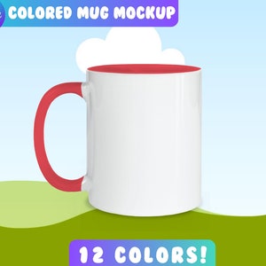 11oz Mug Canva Drag and Drop Mockup | Colored Handle Mug Mockup | Add Your Own Background | Mug Canva Template | 12 Colored Mugs Template