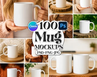 Muggmodellpaket: 100x PSD PNG JPG-mallar (digital nedladdning)