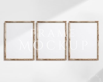 3 Frames Mockup 3:4 | Wood Frame Mockup | Light wood Frame Mockup | Antique Wall Art Mockup | Wood Mockup Frame | Frame Mockup | PSD PNG