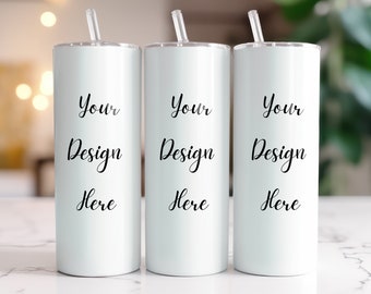 20 Oz Skinny Tumbler Full Wrap Mockup | Canva Tumbler Mockup Png | 3 Tumblers Mockup | Sublimation Mockup | Skinny Tumbler Mockup PSD PNG