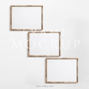 3 Maqueta de marco de paisaje 3:4 / Maqueta de marco de madera clara / Maqueta de marco antiguo / Marco horizontal / Maqueta de arte de pared vintage / Maqueta de marco de madera