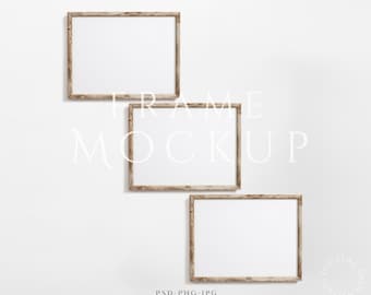 3 Landscape Frame Mockup 3:4 | Light Wood Frame Mockup | Antique Frame Mockup | Horizontal Frame | Vintage Wall Art Mockup | Wood Frame Mock