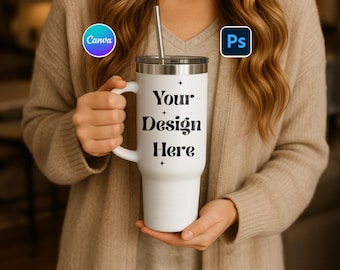40oz Canva Tumbler Mockup, PSD 40oz Tumbler Mockup, Canva Drag and Drop, 40oz Canva Tumbler Mockup, 40oz Stanley Mockup,