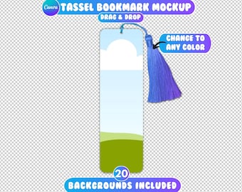 Canva Bookmark With Tassel Mockup, Canva Drag and Drop, Bookmark Mockup Canva, Bookmark Mockup, Tassel Bookmark Mockup, 20 Backgrounds