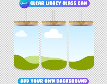 16oz Libbey Clear Glass Can Mockup | Canva Drag and Drop | Beer Can Glass Mockup | Iced Coffee Glass Can Mockup | Clear 16oz Can Mockup