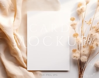 Card Mockup 5x7, Greeting Card Mock up, Minimalist Boho Invite Card Mockup, PSD Smart Object + JPG & PNG, Minimal Card Mockup, Wedding Card