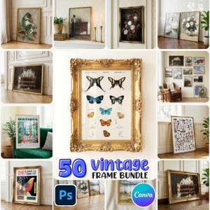 Vintage Frame Mockup Bundle: 50 PSD & Canva Mockups, DIN A Ratio (Digital Download)