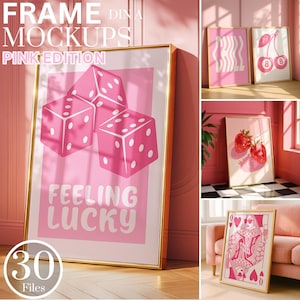 Pacchetto di 30 mockup di cornici rosa, mockup di cornici PSD, mockup di cornici Photoshop, mockup di cornici da parete rosa, mockup di cornici DIN A, pacchetto di cornici rosa