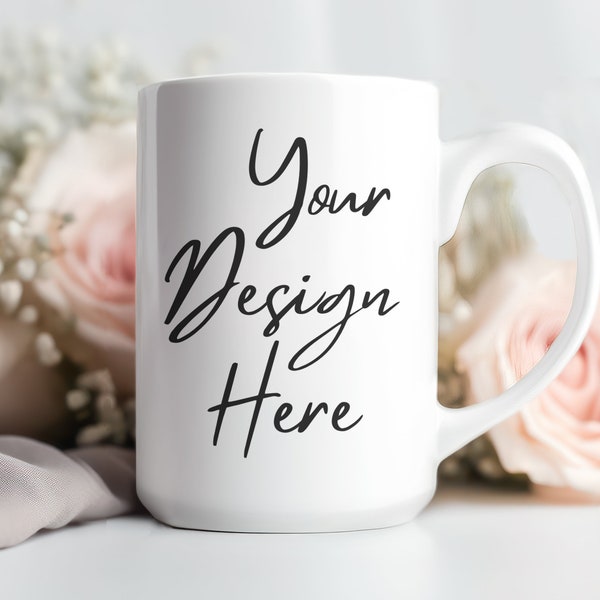 15oz White Mug Mockup | Floral Mug Mockup | Coffee Mug Mockup | Mug Mockup PSD JPG | Blank Mug Template | Lifestyle Mockup, Blank Mug Mockup