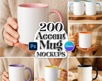 200x Accentmok Mockup-bundel, Printify-mok Mockup, PSD PNG JPG-mok Mockup, 11 oz Mok Mockup, Mok Wrap, Slim object, Photoshop Mockup