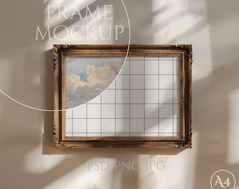 Vintage Frame Mockup A4, Rustic Frame Mockup, Antique Wall Art Mockup, Vintage Frame Mockup, Wood Mockup Frame, ISO Frame Mockup, PSD Mockup