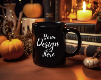 11 Unzen Schwarze Tasse Mockup | Halloween Tasse Mockup | Tasse Mockup JPG PSD | 11 oz Kaffeebecher Mockup | Kürbis Tasse Mockup | Herbst Becher, Sublimationsbecher