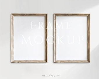 Mockup met 2 lijsten A4 | Rustiek lijstmodel | Mockup voor antieke muurkunst | Houten modellijst | Vintage lijstmodel | ISO-framemodel | PSD-PNG