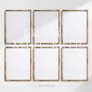 6 Frames Mockup 3:4 | Wood Frame Mockup | Light wood Frame Mockup | Antique Wall Art Mockup | Wood Mockup Frame | Frame Mockup | PNG PSD