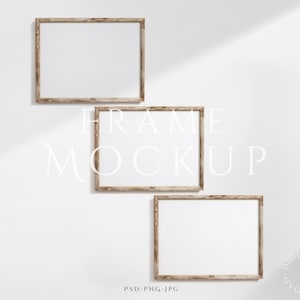 3 Maqueta de marco de paisaje 3:4 / Maqueta de marco de madera clara / Maqueta de marco antiguo / Marco horizontal / Maqueta de arte de pared vintage / Maqueta de marco de madera