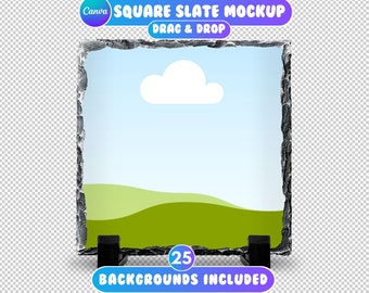 Square Slate Canva Mockup, Sublimation Square Slate Mockup, Photo Slate Mockup, Drag and Drop, Canva Slate Mockup, Slate Canva Template