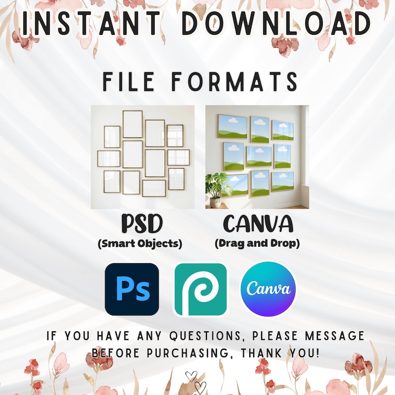 80x Gallery Frame Mockup Bundle: PSD Smart Objects, Canva Drag and Drop (Digital Download) image 7