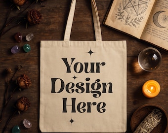 Tote Bag Mockup, Canvas Tote Bag Mockup, Witchy Tote Bag Mockup, Printify Tote Bag Mockup, Halloween Tote Mockup