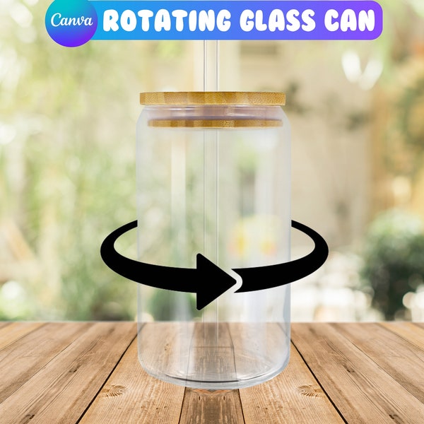 Rotating Libbey Clear Glass Can Mockup | Canva Drag and Drop | Beer Can Glass Mockup | Clear 16oz Can Mockup | Iced Coffee Glass Can Mockup
