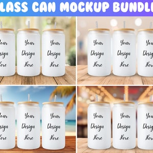 16oz Frosted Libbey Glass Can Mockup | Beer Can Glass Mockup | Glass Can Mock Up | Iced Coffee Glass Mockup | 16Oz Frosted Can Mockup