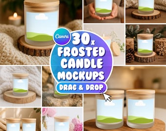 Frosted Glass Candle Mockup Bundle: Canva & Printify Templates (Digital Download