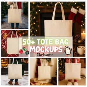 Tote Bag Mockup Bundle 50+, Christmas Tote Bag Mockup, Printify Tote Bag Mockup, Holiday Tote Bag Mockup, Festive Tote Bag Mockup