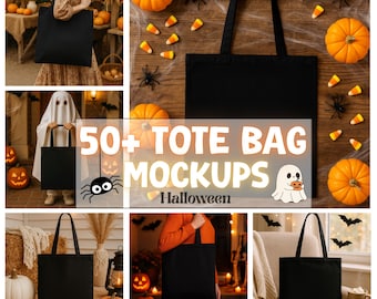 Black Tote Bag Mockup Bundle 50+, Halloween Tote Bag Mockup, Printify Tote Bag Mockup, Fall Tote Bag Mockup, Halloween Tote Bag Mockup