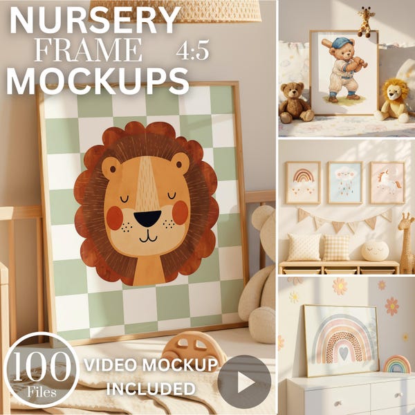 100 Nursery Frame Mockup Bundle: PSD Smart Object Mockups, Video Mockup Included