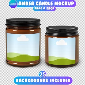 Amber Candle Mockup for Canva, Printify Scented Candle, Easy Use Drag and Drop, Candle Mock Up, Candle Jar Mockups Template
