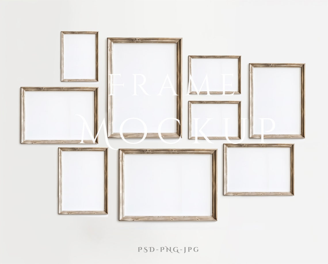 9 Frame Mockup A4 | Rustic Frame Mockup | Antique Wall Art Mockup ...