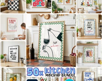 50x Kitchen Frame Mockup Bundle: PSD Smart Objects & Canva Drag and Drop Templates