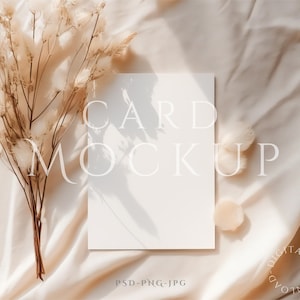 Mockup di carta 5x7, Mockup di biglietto d'auguri, Oggetto intelligente PSD + JPG e PNG, Mockup di carta Boho minimalista, Mockup di carta minimale, Partecipazione di nozze