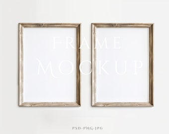 Mockup met 2 lijsten A4 | Rustiek lijstmodel | Mockup voor antieke muurkunst | Houten modellijst | Vintage lijstmodel | ISO-framemodel | PSD-PNG