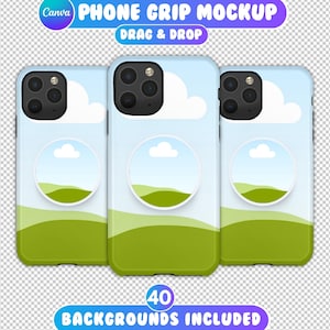 Phone Grip Mockups Canva, Drag and Drop Templates, Canva Phone Case Mockups, Phone Holder Mockup, Phone Case Grip Mockup, 40 Backgrounds